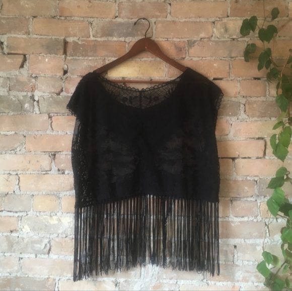 Black Fringe Sheer Top - Picture 4 of 5